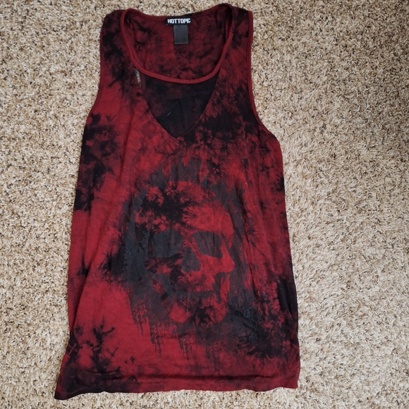 Hot Topic Tops - Sold -- Hot Topic Red Black Tie Dye Skull Mesh Illusion Tank M